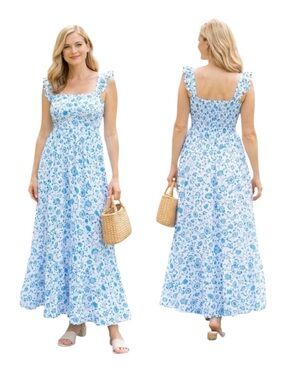 Draper James XXL 2x Blue Floral Ruffle Strap Midi nap Dress hill white cottage